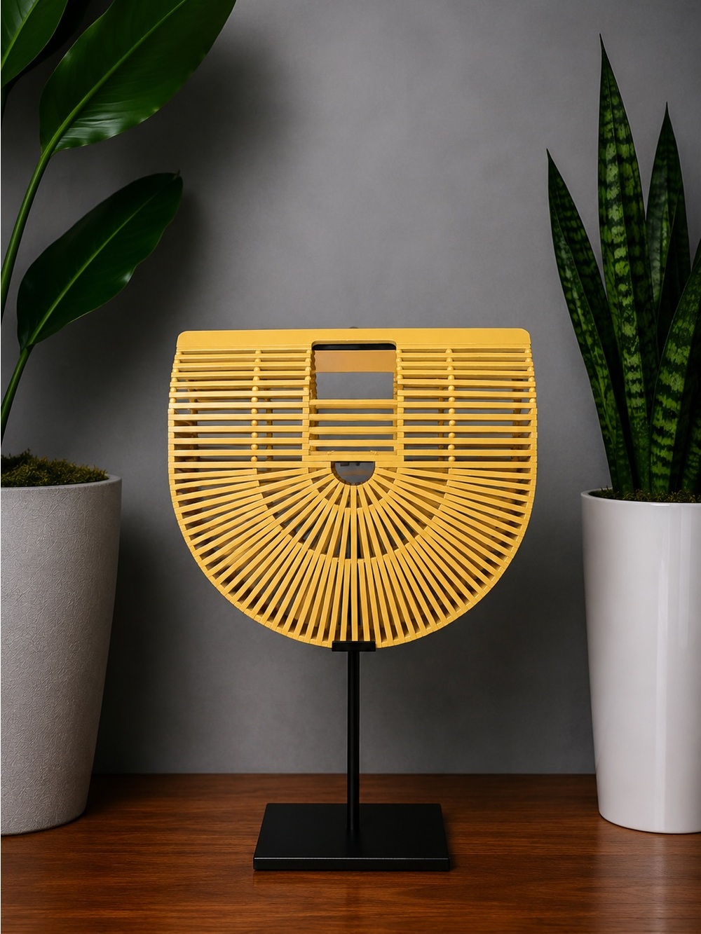Yellow Semi-Circle Bamboo-Inspired Clutch